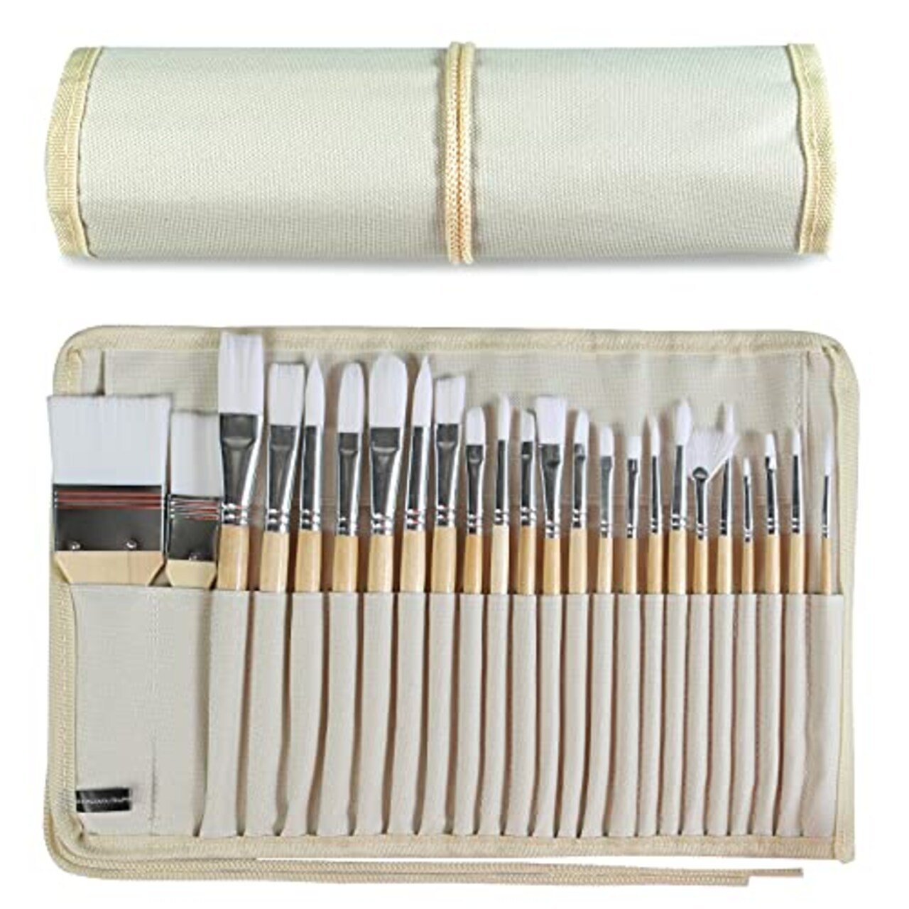 Paint Brushes Set of 24 Pieces Wooden Handles Brushes with Canvas